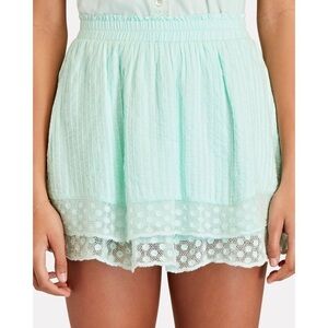 LOVESHACKFANCY Seafoam Green Cotton Blue Toya Ruffled Mini Skirt EUC Size Small